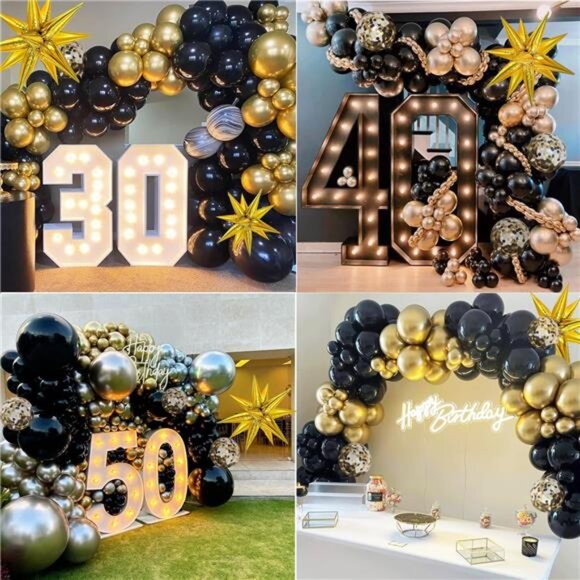 Black and Gold Balloons Garland Arch Kit,137pcs Gold Black Balloons for Birthday - Picture 11 of 16